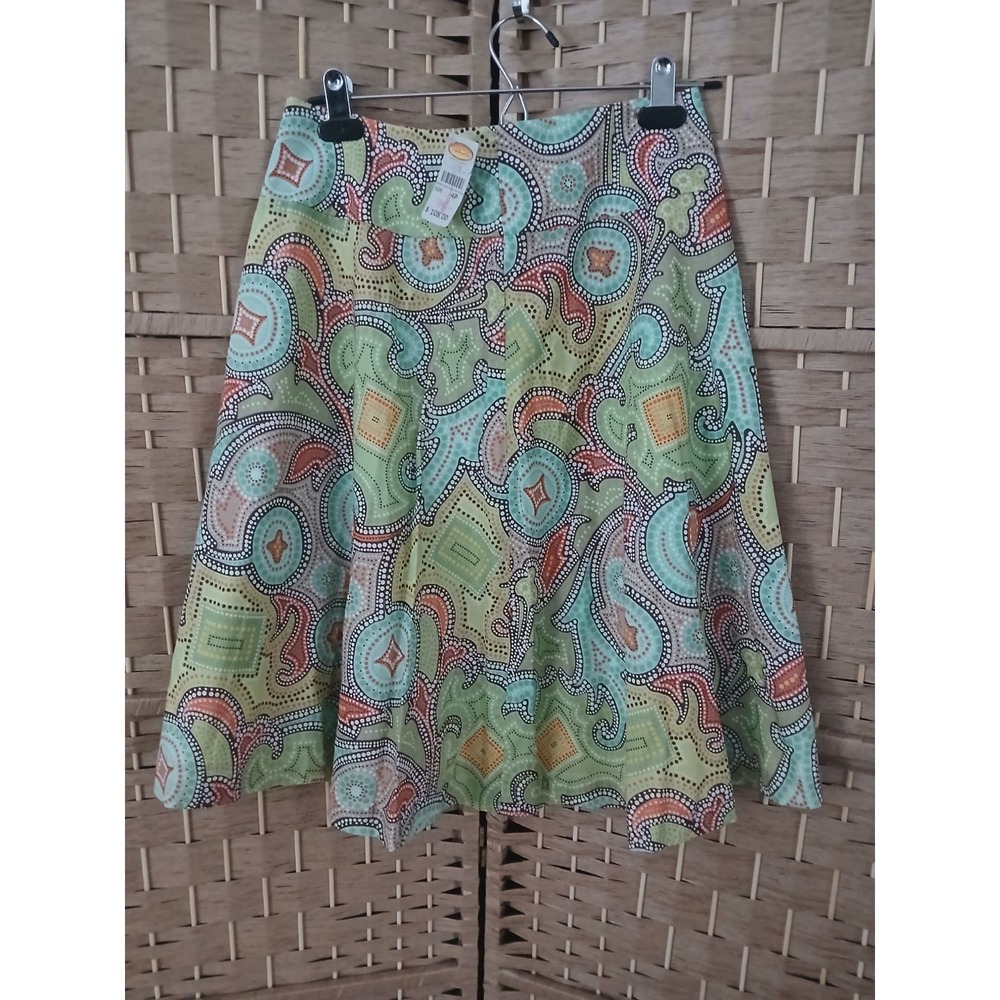 NWT Vtg Talbots Multicolor A-line Cotton Skirt Sz 4P Geometric Art Deco